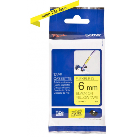 Brother TZe-FX611 - Black on yellow - Roll (0.6 cm x 8 m) 1 cassette(s) flexible tape - for Brother PT-D210, D600, H110, H200; P-Touch PT-1005, E550, P900; P-Touch Cube Plus PT-P710 - 1