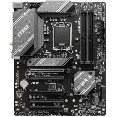 MSI B760 GAMING PLUS WIFI - Motherboard - ATX - LGA1700 Socket - B760 Chipset - USB 3.2 Gen 1, USB 3.2 Gen 2, USB-C 3.2 Gen2 - 2.5 Gigabit LAN, Wi-Fi 6E, Bluetooth - onboard graphics (CPU required) - HD Audio (8-channel) - 0