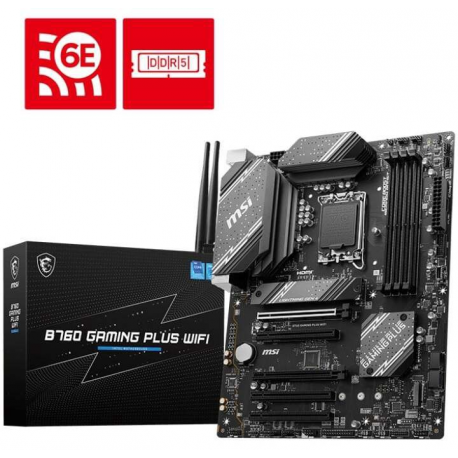 MSI B760 GAMING PLUS WIFI - Motherboard - ATX - LGA1700 Socket - B760 Chipset - USB 3.2 Gen 1, USB 3.2 Gen 2, USB-C 3.2 Gen2 - 2.5 Gigabit LAN, Wi-Fi 6E, Bluetooth - onboard graphics (CPU required) - HD Audio (8-channel) - 3