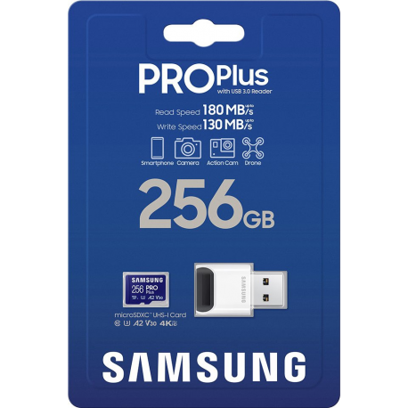 Samsung PRO Plus MB-MD256SB - Flash memory card - 256 GB - A2  /  Video Class V30  /  UHS-I U3  /  Class10 - microSDXC UHS-I - blue - 2