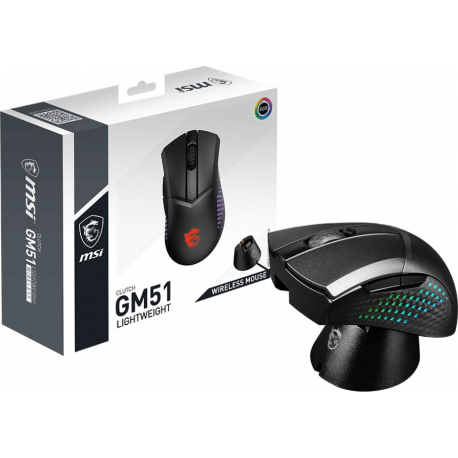 MSI Clutch GM51 - Mouse - lightweight - right-handed - optical - 6 buttons - wireless, wired - Bluetooth, 2.4 GHz - USB wireless receiver - 10