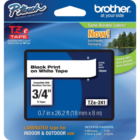 Brother - Black on white - Roll (1.8 cm x 8 m) laminated tape - for P-Touch PT-18, 1830, 1880, 2030, 2100, 2110, 2430, 2700, 2710, 2730, 3600, 9700, 9800 - 1