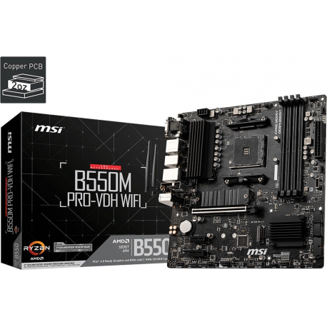 MSI B550M PRO-VDH WIFI - Motherboard - micro ATX - Socket AM4 - AMD B550 Chipset - USB-C Gen1, USB 3.2 Gen 1 - Bluetooth, Gigabit LAN, Wi-Fi - onboard graphics (CPU required) - HD Audio (8-channel) - 4