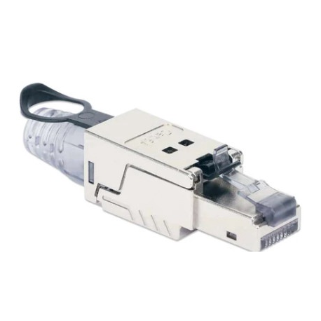 Intellinet Modular Plug Cat6a 10G Shielded Toolless RJ45 Modular Field Termination Plug with Pull-ring Release, For Easy and Quick High-quality Cable Assembly in the Field, STP, for Solid & Stranded Wire, Gold-plated Contacts, Metal Housing - Network connector - RJ-45 (M) - STP - CAT 6a - IEEE 802.3bt - 2