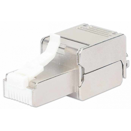 Intellinet Modular Plug Cat6a 10G Shielded Toolless RJ45 Modular Field Termination Plug, For Easy and Quick High-quality Cable Assembly in the Field, STP, for Solid & Stranded Wire, Gold-plated Contacts, Metal Housing - Network connector - RJ-45 (M) - STP - CAT 6a - IEEE 802.3bt - 0