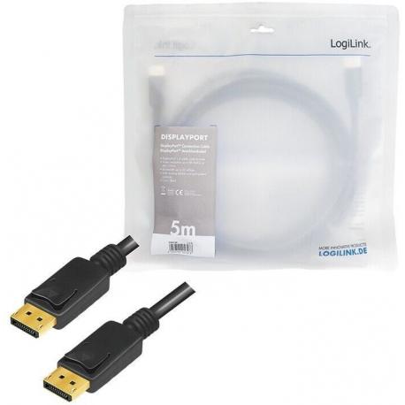 LogiLink - DisplayPort cable - DisplayPort (M) latched to DisplayPort (M) latched - 5 m - 8K support, FEC - black - 2