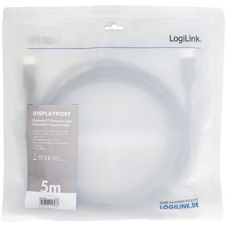 LogiLink - DisplayPort cable - DisplayPort (M) latched to DisplayPort (M) latched - 5 m - 8K support, FEC - black - 3