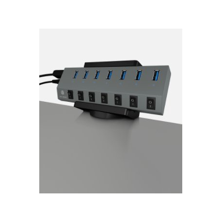 ICY BOX IB-MSA106-HH - Mounting kit (desk clamp mount, holder, pads) - for USB hub - plastic, metal, silicone - black - desk-mountable - 1