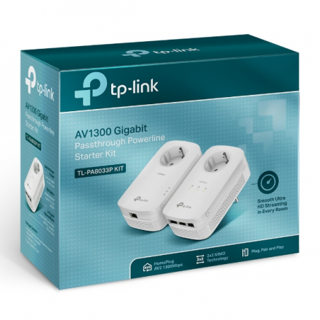 TP-Link AV1300 - Gigabit Passthrough Powerline Starter Kit - bridge - GigE, HomePlug AV (HPAV), HomePlug AV (HPAV) 2.0, IEEE 1901 - wall-pluggable - 1