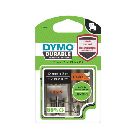 DYMO D1 - Self-adhesive - black on orange - Roll (1.2 cm x 3 m) 1 cassette(s) label tape - for LabelMANAGER 100, 150, 160, 200, 210, 220, 260, 280, 300, 360, 420, 450; MobileLabeler - 1