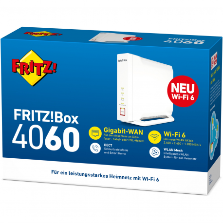 AVM FRITZ!Box 4060 - Wireless router - 3-port switch - GigE, 2.5 GigE - 802.11a/b/g/n/ac/ax - Dual Band - VoIP phone adapter (DECT) - 6