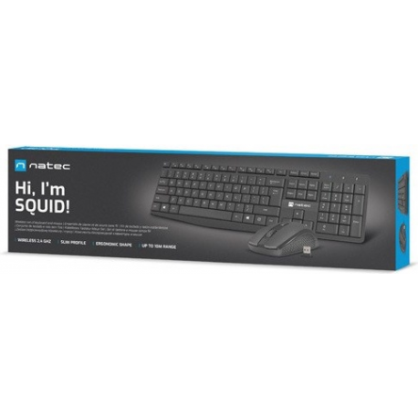 Natec Squid - Keyboard and mouse set - 2in1 - wireless - 2.4 GHz - US - black - 9