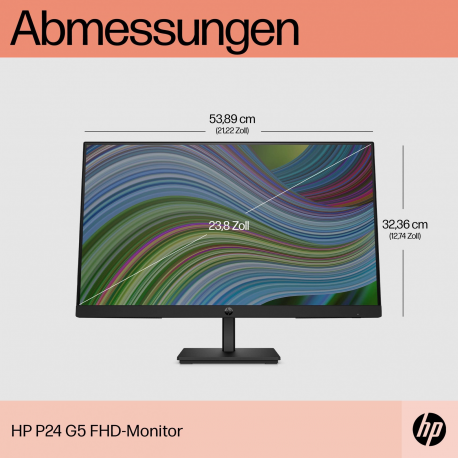 HP P24 G5 - P-Series - LED monitor - 23.8" - 1920 x 1080 Full HD (1080p) @ 75 Hz - IPS - 250 cd / m² - 1000:1 - 5 ms - HDMI, VGA, DisplayPort - black - 6