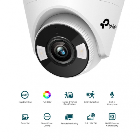 TP-Link VIGI C430 V1 - Network surveillance camera - pan / tilt - turret - colour (Day&Night) - 3 MP - 2304 x 1296 - M12 mount - fixed focal - audio - LAN 10 / 100 - H.265+, H.265, H.264+, H.264 - DC 12 V / PoE - 1