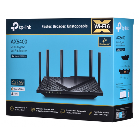 TP-Link Archer AX72 Pro V1 - Wireless router 5-port switch - 1GbE - Wi-Fi 6 - Dual Band - 7