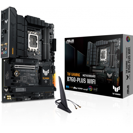 ASUS TUF GAMING B760-PLUS WIFI - Motherboard - ATX - LGA1700 Socket - B760 Chipset - USB 3.2 Gen 1, USB 3.2 Gen 2, USB-C 3.2 Gen2, USB-C 3.2 Gen 2x2 - 2.5 Gigabit LAN, Wi-Fi 6, Bluetooth - onboard graphics (CPU required) - HD Audio (8-channel) - 6