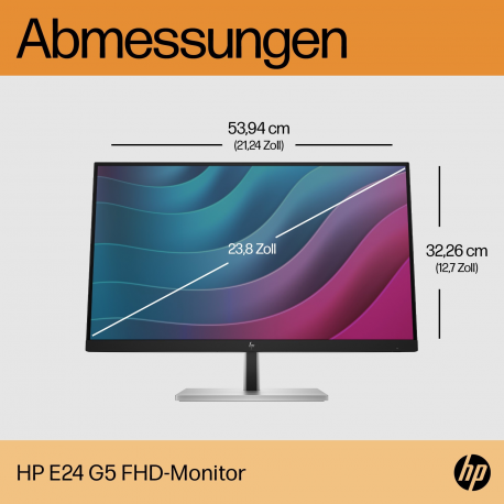 HP E24 G5 - E-Series - LED monitor - 23.8" (23.8" viewable) - 1920 x 1080 Full HD (1080p) @ 75 Hz - IPS - 250 cd / m² - 1000:1 - 5 ms - HDMI, DisplayPort, USB-C - black head, black and silver (stand) - 12