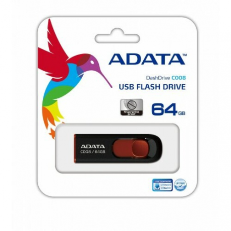 ADATA Classic Series C008 - USB flash drive - 64 GB - USB 2.0 - black, red - 4