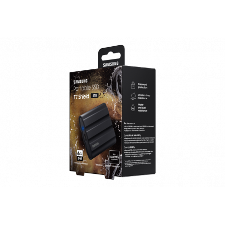 Samsung T7 Shield MU-PE4T0S - SSD - encrypted - 4 TB - external (portable) - USB 3.2 Gen 2 (USB-C connector) - 256-bit AES - black - 18