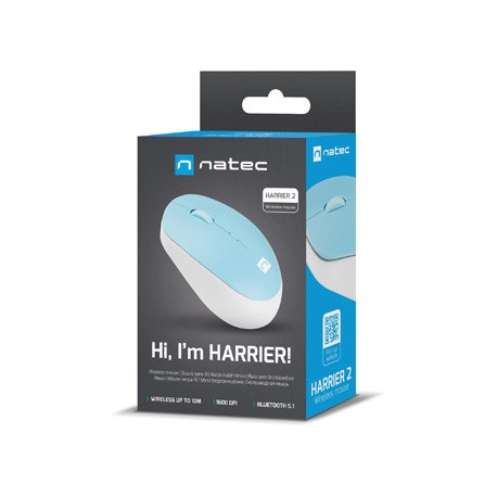 Natec Harrier 2 - Mouse - optical - 4 buttons - wireless - Bluetooth 5.1 - white, blue - 5