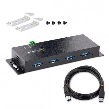 StarTech.com 4-Port Industrial USB 3.0 5Gbps Hub, Rugged USB Hub w / 15kV Air / 8kV Contact ESD and Surge Protection, DIN / Wall / Desk Mountable USB-A Hub, USB Expansion Hub with Locking Ports - Metal Construction (5G4AINDNP-USB-A-HUB) - Hub - industrial - 4 x USB 3.2 Gen 1 - desktop, DIN rail mountable, wall-mountable - 7