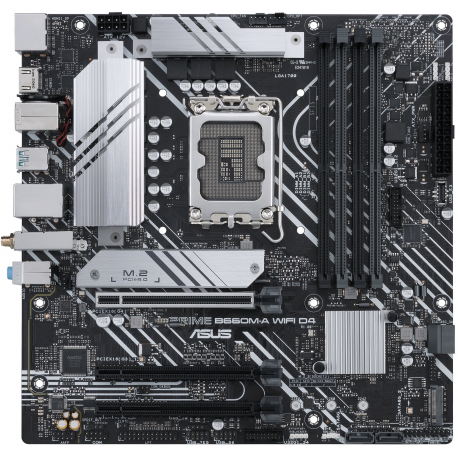 ASUS PRIME B660M-A WIFI D4 - Motherboard - micro ATX - LGA1700 Socket - B660 Chipset - USB 3.2 Gen 1, USB 3.2 Gen 2, USB-C 3.2 Gen 1 - Gigabit LAN, Wi-Fi 6, Bluetooth - onboard graphics (CPU required) - HD Audio (8-channel) - 0
