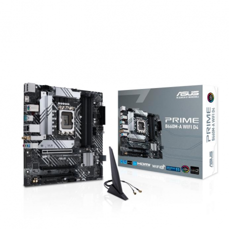 ASUS PRIME B660M-A WIFI D4 - Motherboard - micro ATX - LGA1700 Socket - B660 Chipset - USB 3.2 Gen 1, USB 3.2 Gen 2, USB-C 3.2 Gen 1 - Gigabit LAN, Wi-Fi 6, Bluetooth - onboard graphics (CPU required) - HD Audio (8-channel) - 4