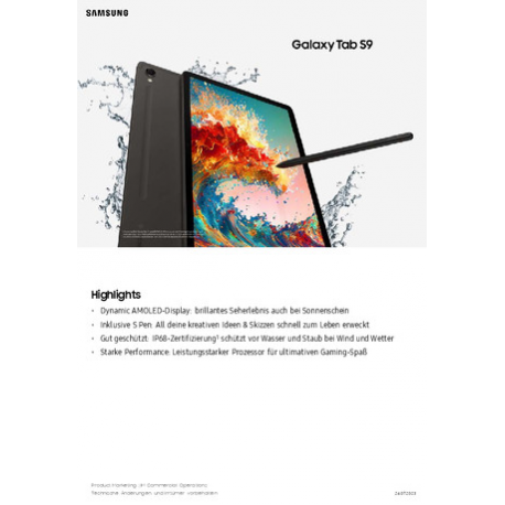 Samsung Galaxy Tab S9 - Enterprise Edition - tablet - Android 13 - 128 GB - 11" Dynamic AMOLED 2X (2560 x 1600) - microSD slot - 3G, 4G, 5G - graphite - 0