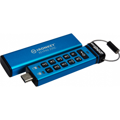 Kingston IronKey Keypad 200C - USB flash drive - encrypted - 256 GB - USB-C 3.2 Gen 1 - 0
