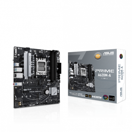 ASUS PRIME A620M-A-CSM - Motherboard - micro ATX - Socket AM5 - AMD A620 Chipset - USB 3.2 Gen 1, USB-C 3.2 Gen 1 - Gigabit LAN - onboard graphics (CPU required) - HD Audio (8-channel) - 10