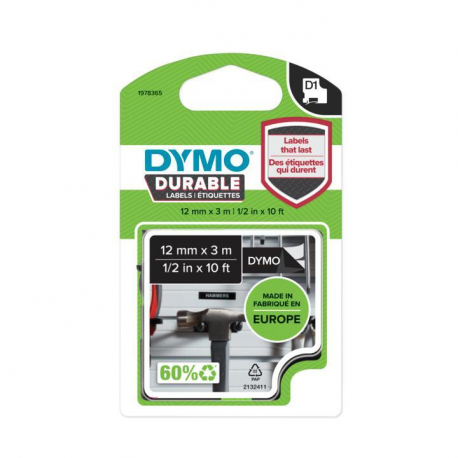 DYMO D1 - Self-adhesive - white on black - Roll (1.2 cm x 3 m) 1 cassette(s) label tape - for LabelMANAGER 100, 150, 160, 200, 210, 220, 260, 280, 300, 360, 420, 450; MobileLabeler - 18