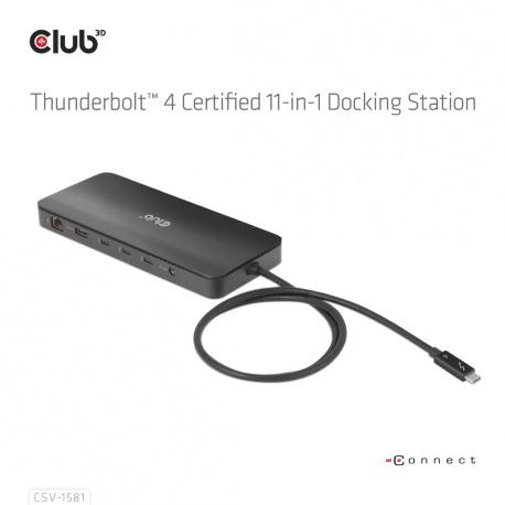 Club 3D - Docking station - USB-C / Thunderbolt 3 / Thunderbolt 4 - 3 x Thunderbolt 4 - GigE - 140 Watt - 13