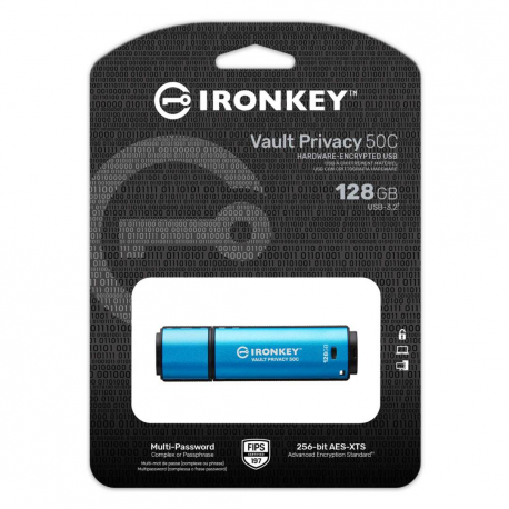 Kingston IronKey Vault Privacy 50 Series - USB flash drive - encrypted - 128 GB - USB-C 3.2 Gen 1 - TAA Compliant - 2