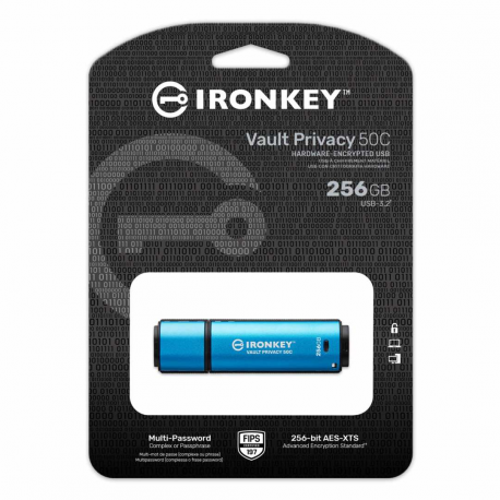 Kingston IronKey Vault Privacy 50C - USB flash drive - encrypted - 256 GB - USB-C 3.2 Gen 1 - TAA Compliant - 2