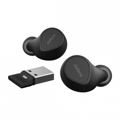 Jabra Evolve2 Buds UC - True wireless earphones with mic - in-ear - Bluetooth - active noise cancelling - USB-A via Bluetooth adapter - noise isolating - black - Zoom Certified, Optimised for Google Meet - 14