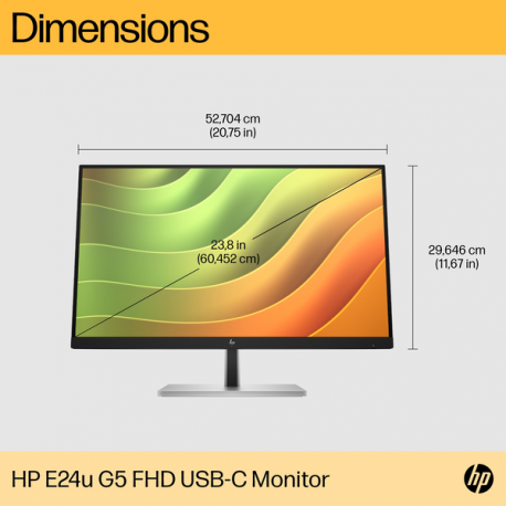 HP E24u G5 - E-Series - LED monitor - 23.8" (23.8" viewable) - 1920 x 1080 Full HD (1080p) @ 75 Hz - IPS - 250 cd / m² - 1000:1 - 5 ms - HDMI, DisplayPort, USB-C - black head, black and silver (stand) - 18