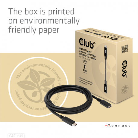Club 3D CAC-1531 - USB extension cable - USB-C (M) to USB-C (F) - 20 V - 3 A - 1 m - bi-directional, 4K60Hz support - 5