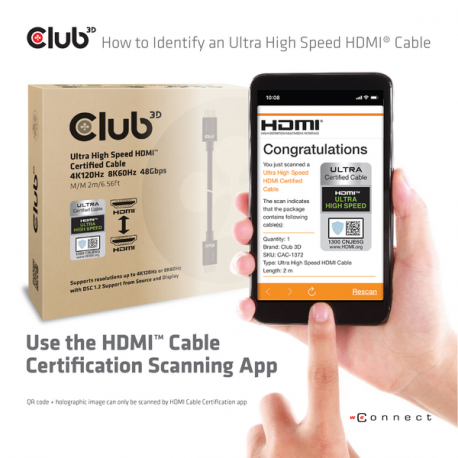 Club 3D - Ultra High Speed - HDMI cable - HDMI male to HDMI male - 1.5 m - 4K120Hz support, 8K60Hz support - 5