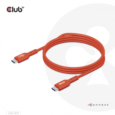 Club 3D - USB cable - 24 pin USB-C (M) to 24 pin USB-C (M) - USB 2.0 - 48 V - 5 A - 1 m - bi-directional, up to 240W power delivery support, extended power range (EPR) - 11