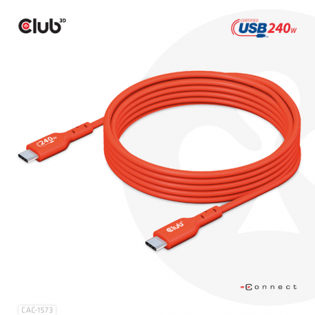Club 3D - USB cable - 24 pin USB-C (M) to 24 pin USB-C (M) - USB 2.0 - 48 V - 5 A - 2 m - bi-directional, up to 240W power delivery support, extended power range (EPR) - 5