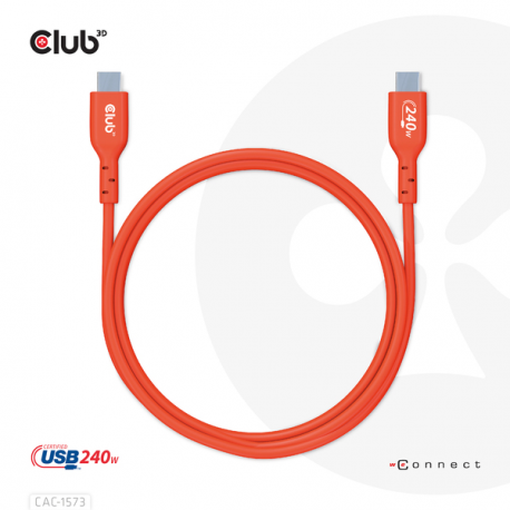 Club 3D - USB cable - 24 pin USB-C (M) to 24 pin USB-C (M) - USB 2.0 - 48 V - 5 A - 2 m - bi-directional, up to 240W power delivery support, extended power range (EPR) - 6