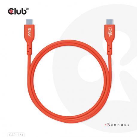 Club 3D - USB cable - 24 pin USB-C (M) to 24 pin USB-C (M) - USB 2.0 - 48 V - 5 A - 2 m - bi-directional, up to 240W power delivery support, extended power range (EPR) - 8