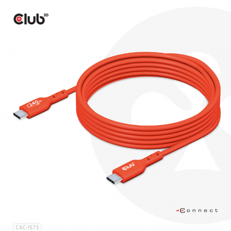 Club 3D - USB cable - 24 pin USB-C (M) to 24 pin USB-C (M) - USB 2.0 - 48 V - 5 A - 2 m - bi-directional, up to 240W power delivery support, extended power range (EPR) - 9