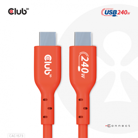 Club 3D - USB cable - 24 pin USB-C (M) to 24 pin USB-C (M) - USB 2.0 - 48 V - 5 A - 2 m - bi-directional, up to 240W power delivery support, extended power range (EPR) - 10