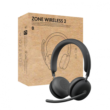 Logitech Zone Wireless 2 - Headset - on-ear - Bluetooth - wireless - active noise cancelling - USB-C via Bluetooth adapter - graphite - Certified for Microsoft Teams - 0
