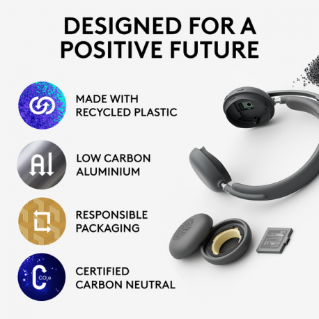 Logitech Zone Wireless 2 - Headset - on-ear - Bluetooth - wireless - active noise cancelling - USB-C via Bluetooth adapter - graphite - Certified for Microsoft Teams - 6