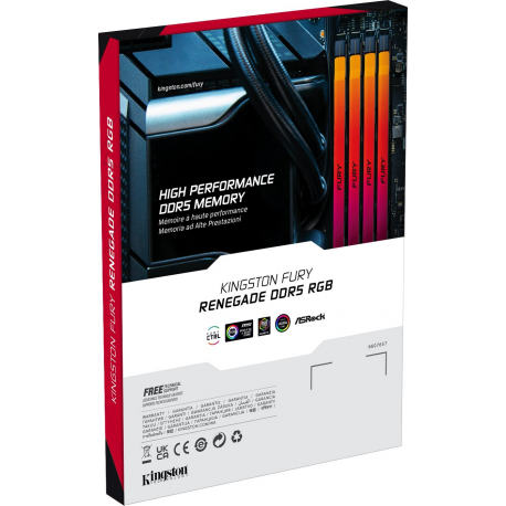 Kingston FURY Renegade RGB - DDR5 - module - 32 GB: 1 x 32 GB - DIMM 288-pin - 6400 MHz / PC5-51200 - CL32 - 1.1 V - unbuffered - on-die ECC - black, silver - 4