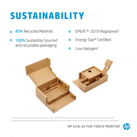 HP E24t G4 - E-Series - LED monitor - 24" (23.8" viewable) - touchscreen - 1920 x 1080 Full HD (1080p) @ 60 Hz - IPS - 300 cd / m² - 1000:1 - 5 ms - HDMI, VGA, DisplayPort - black - promo - for HP 250 G9; Elite 600 G9, 800 G9; Pro 260 G9, 290 G9; ZBook Firefly 14 G9 - 1