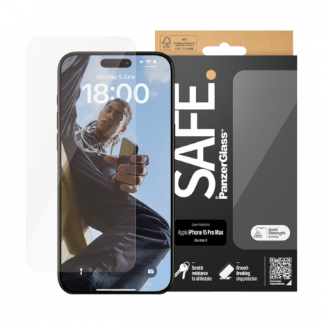 SAFE. by PanzerGlass - Screen protector for mobile phone - ultra-wide fit - glass - for Apple iPhone 15 Pro Max - 2