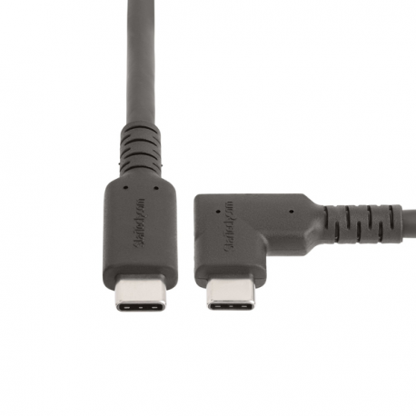 StarTech.com 1.6ft (50cm) Rugged Right Angle USB-C Cable, USB 3.2 Gen 2 (10 Gbps), USB C to C Data Transfer Cable, 4K 60Hz DP Alt Mode, 100W Power Delivery - 90 Degree USB-C Cable (RUSB31CC50CMBR) - USB cable - 24 pin USB-C (M) straight to 24 pin USB-C (M) right-angled - USB 3.2 Gen 2 - 50 cm - 4K60Hz support, rugged - black - 1